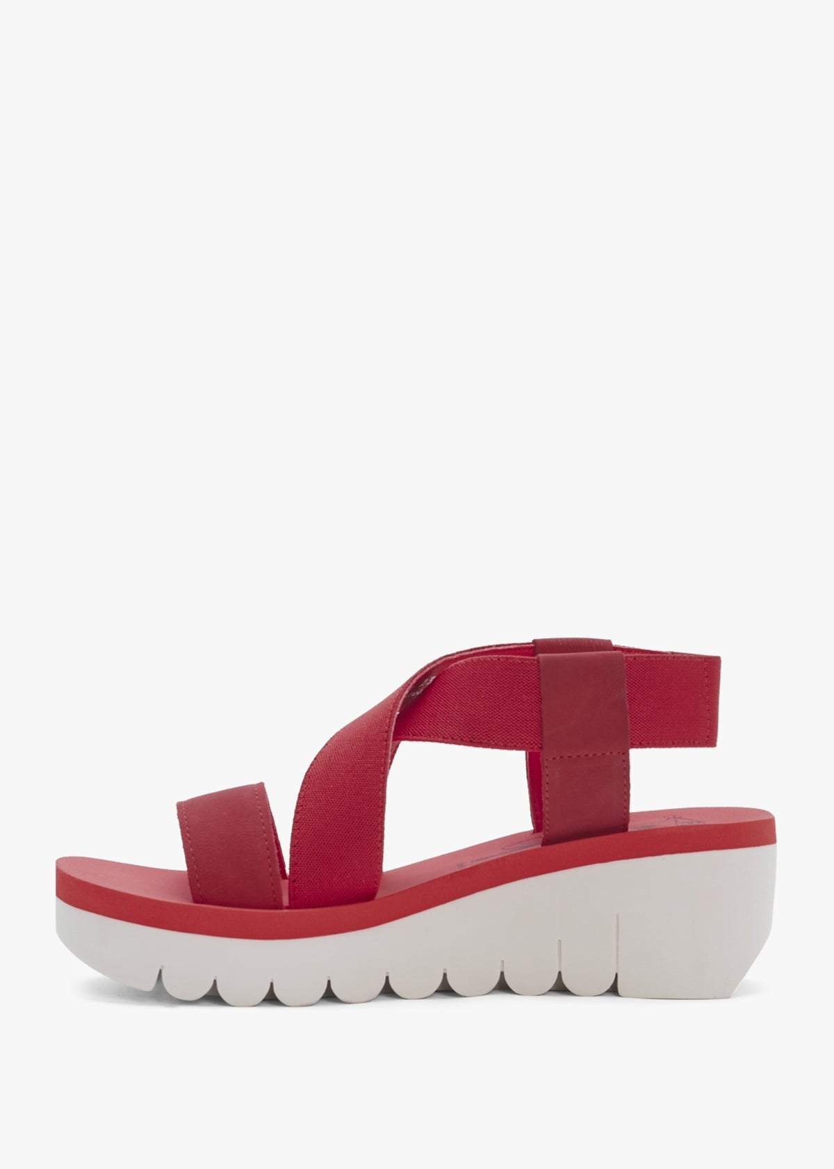 Yabi Lipstick Red Leather Mid Wedge Sandals
