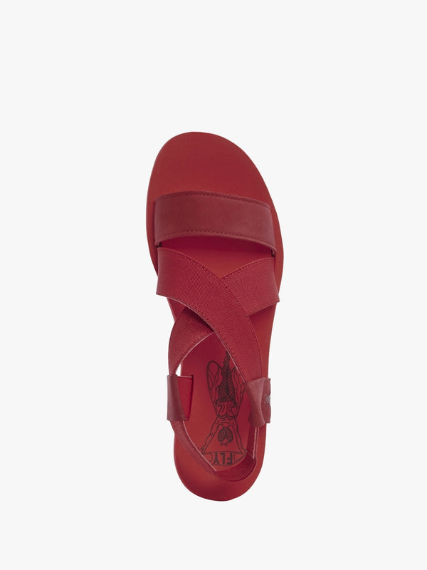 Yabi Lipstick Red Leather Mid Wedge Sandals