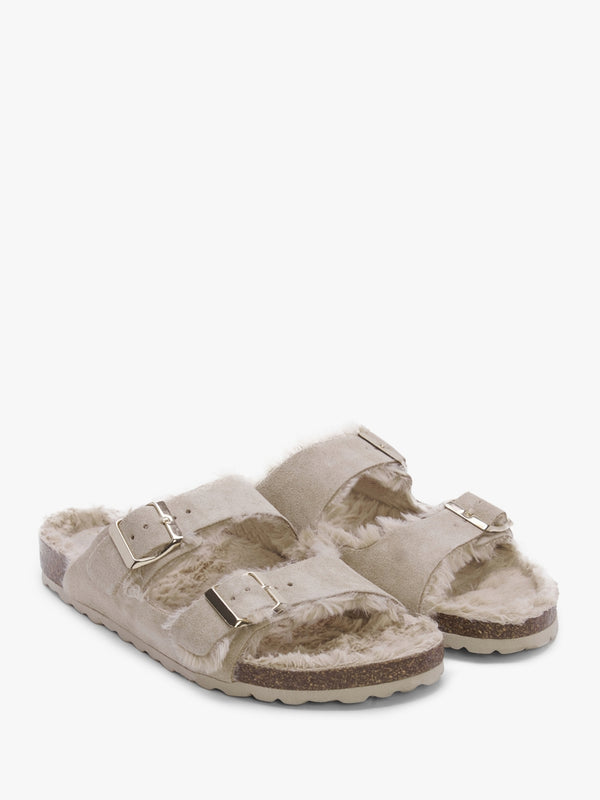 Imule Shearl Beige Suede Two Bar Mules