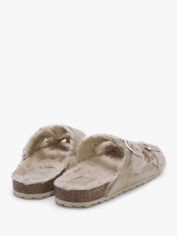 Imule Shearl Beige Suede Two Bar Mules