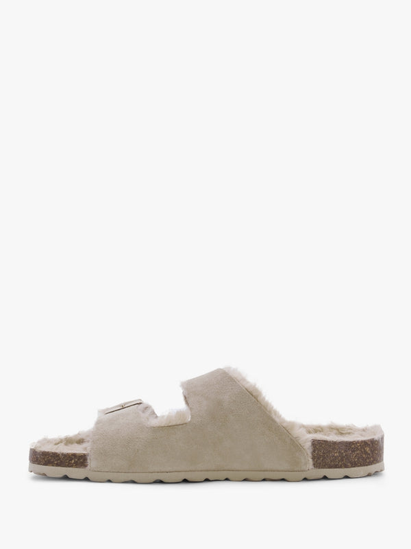 Imule Shearl Beige Suede Two Bar Mules