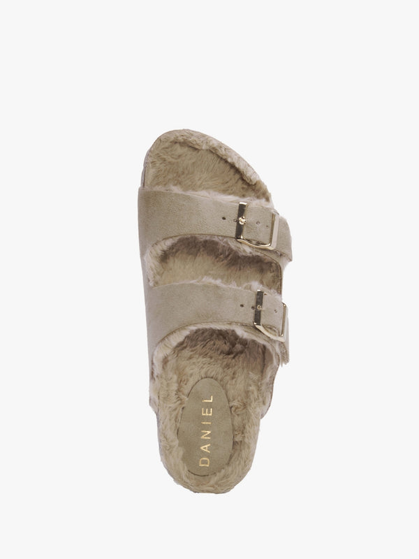 Imule Shearl Beige Suede Two Bar Mules