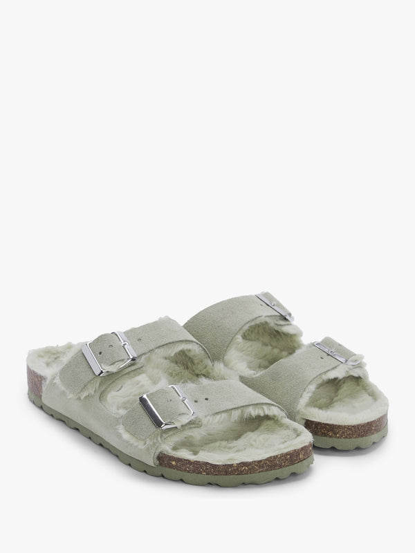 Imule Shearl Green Suede Two Bar Mules