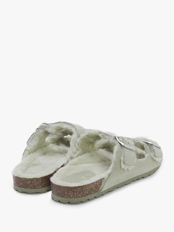 Imule Shearl Green Suede Two Bar Mules