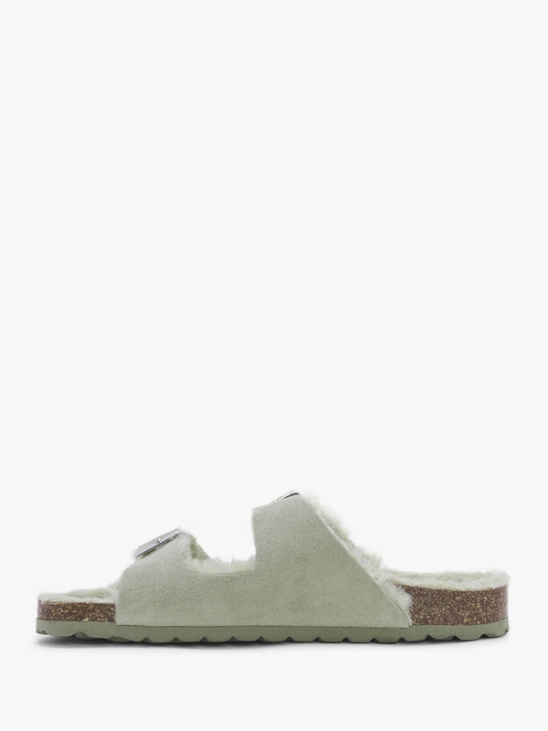 Imule Shearl Green Suede Two Bar Mules
