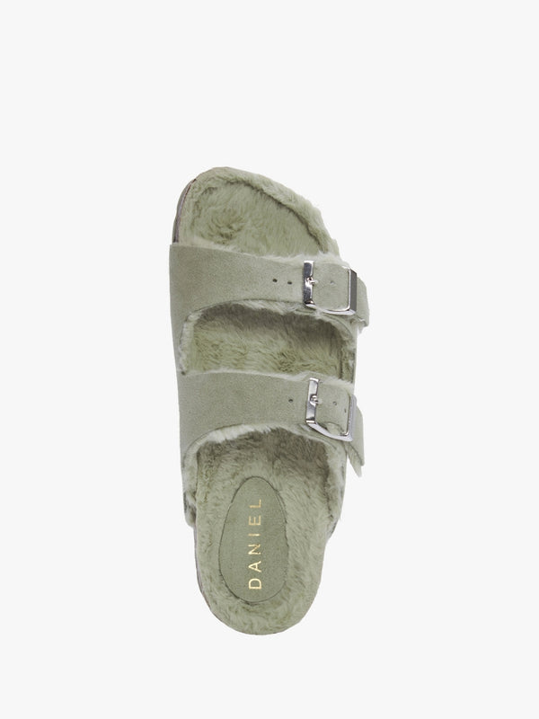 Imule Shearl Green Suede Two Bar Mules