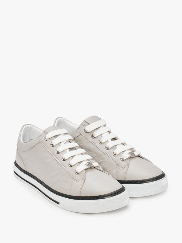 Arelie Light Grey Leather Embossed Leopard Print Trainers