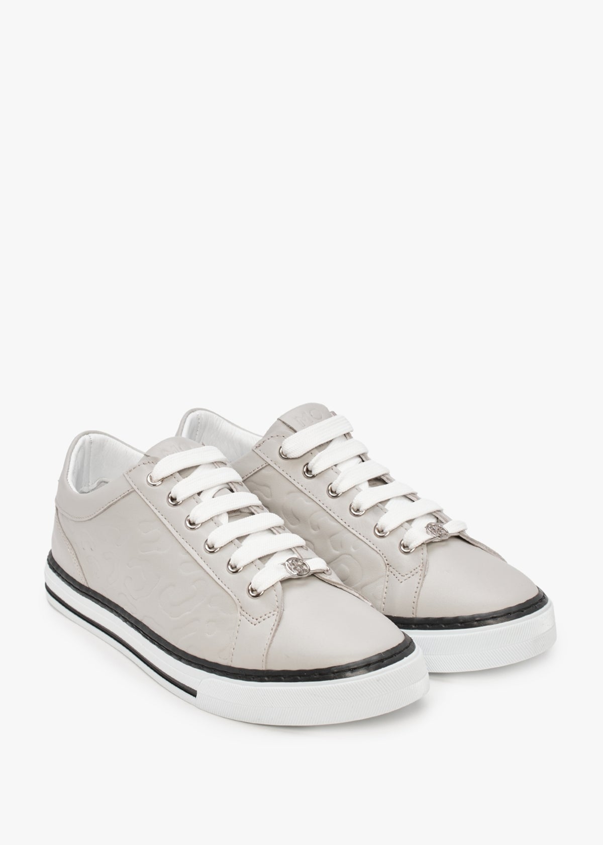 Arelie Light Grey Leather Embossed Leopard Print Trainers