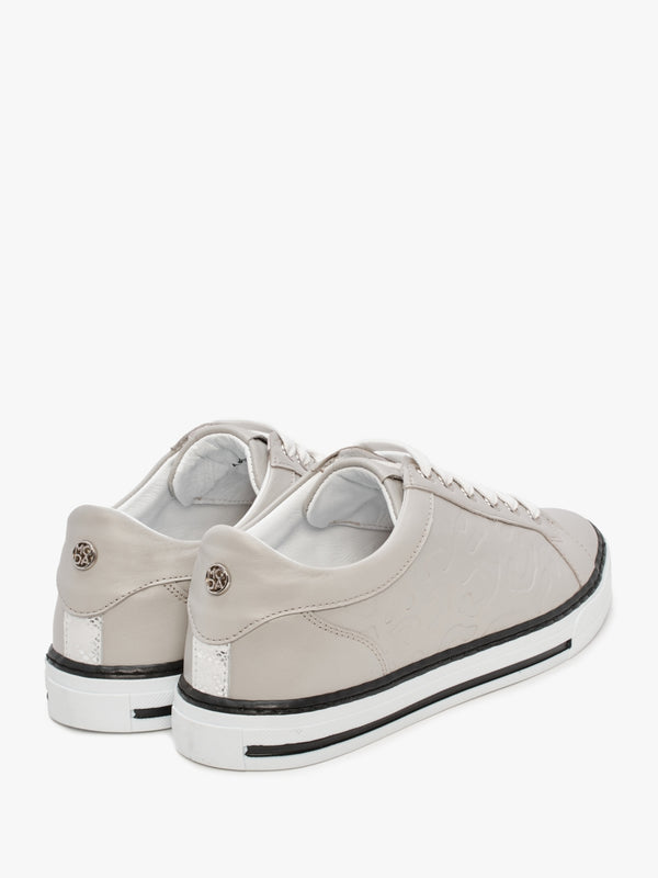 Arelie Light Grey Leather Embossed Leopard Print Trainers