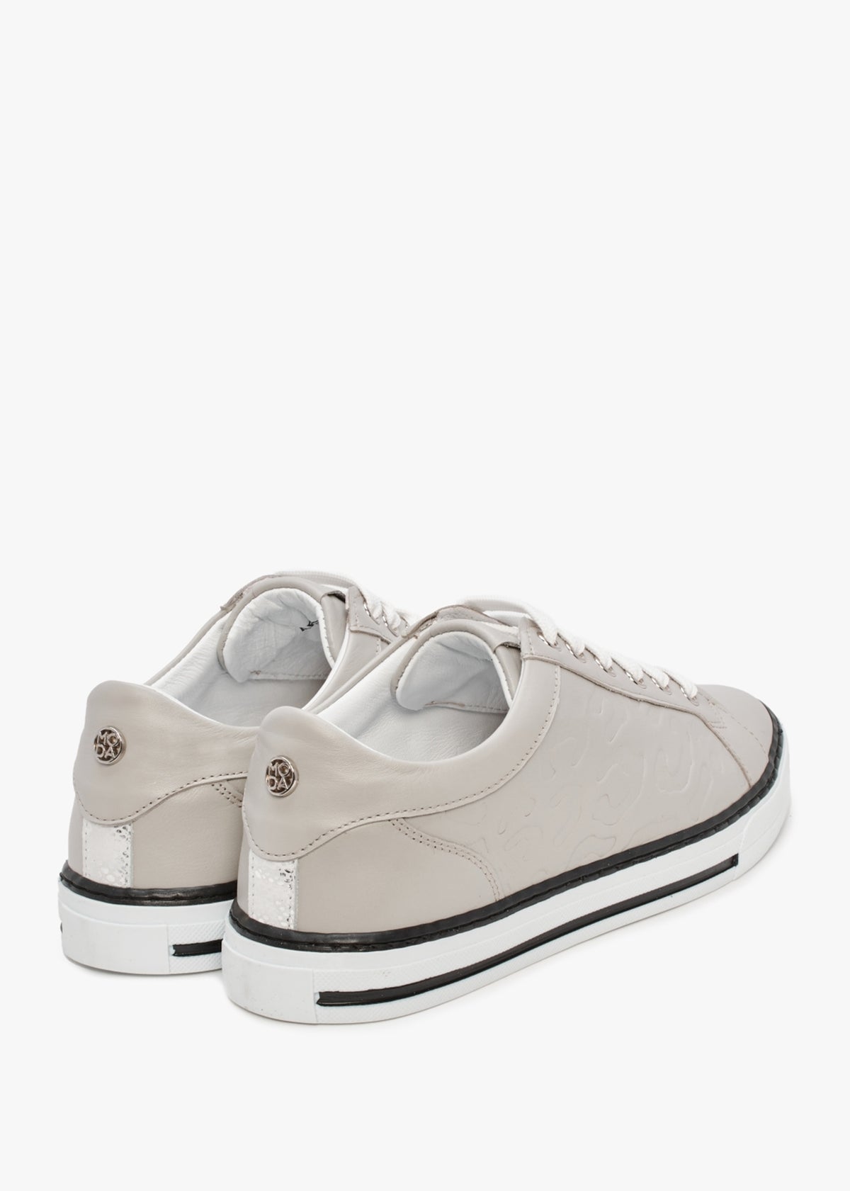 Arelie Light Grey Leather Embossed Leopard Print Trainers
