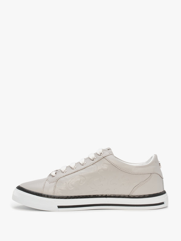 Arelie Light Grey Leather Embossed Leopard Print Trainers