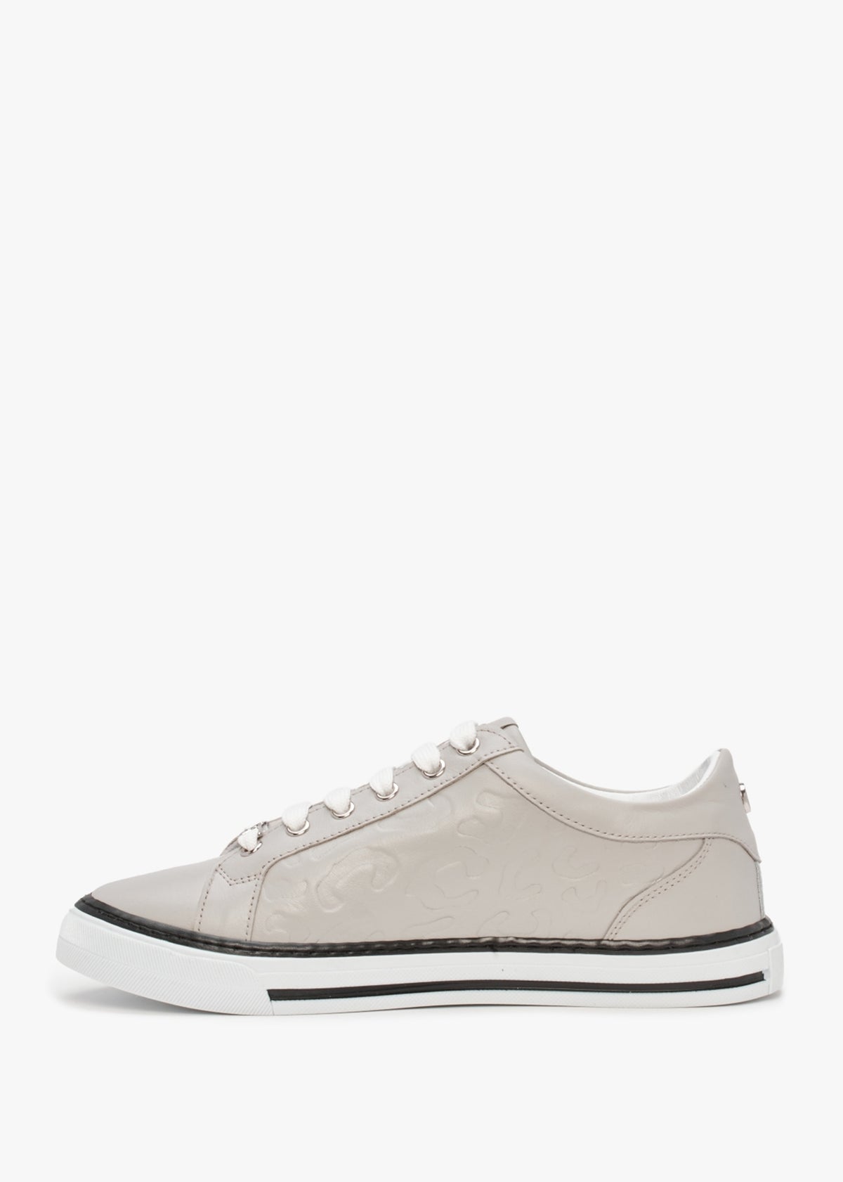 Arelie Light Grey Leather Embossed Leopard Print Trainers