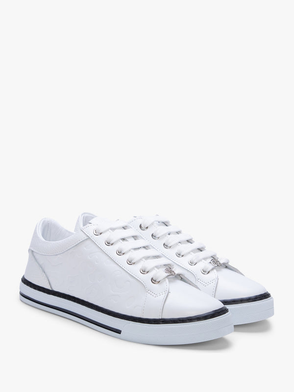 Arelie White Leather Embossed Leopard Print Trainers