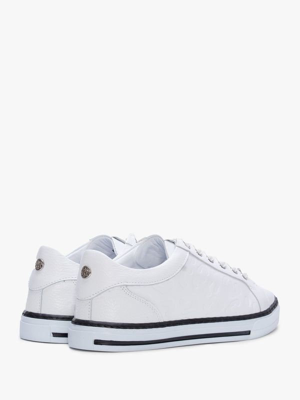 Arelie White Leather Embossed Leopard Print Trainers