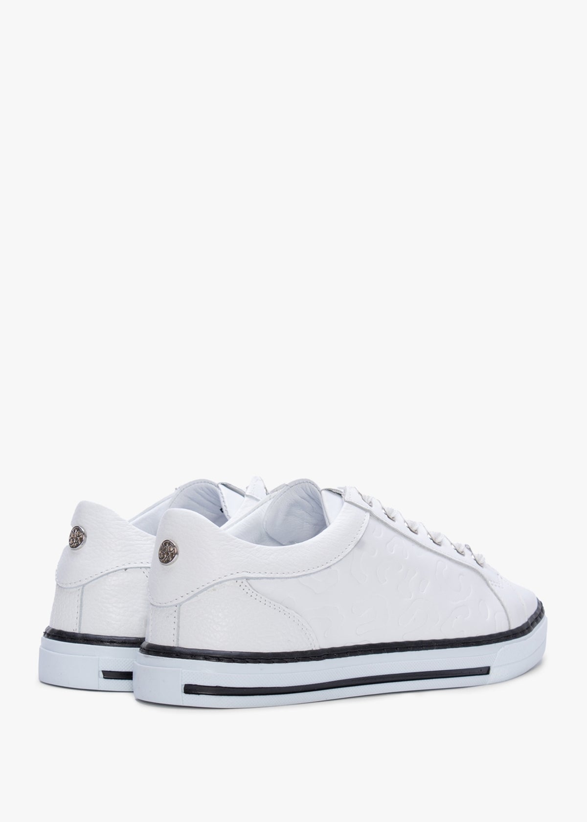 Arelie White Leather Embossed Leopard Print Trainers
