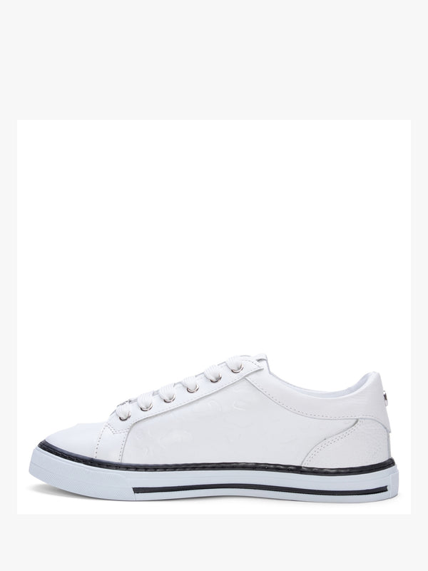 Arelie White Leather Embossed Leopard Print Trainers