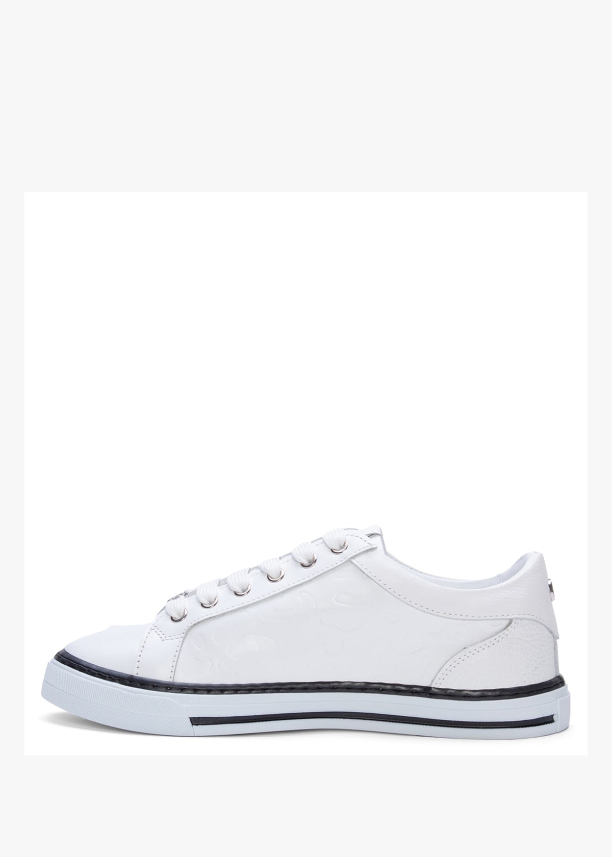 Arelie White Leather Embossed Leopard Print Trainers
