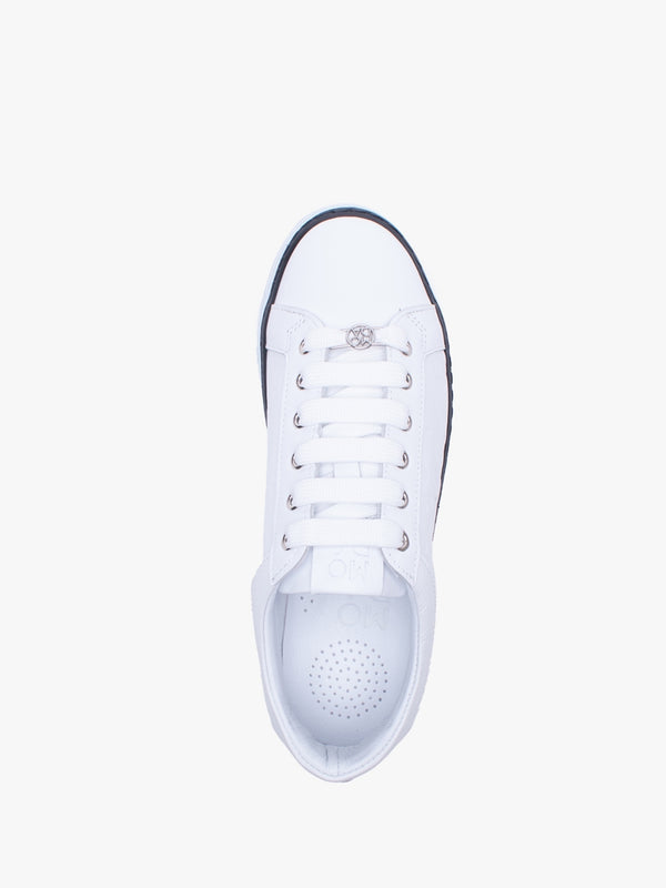 Arelie White Leather Embossed Leopard Print Trainers