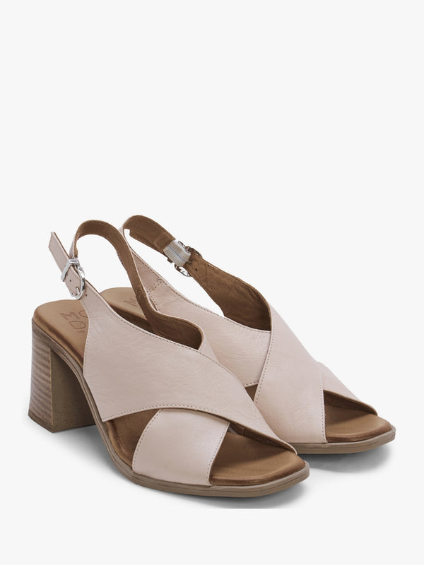 Lorilla Nude Leather Cross Over Block Heel Sandals