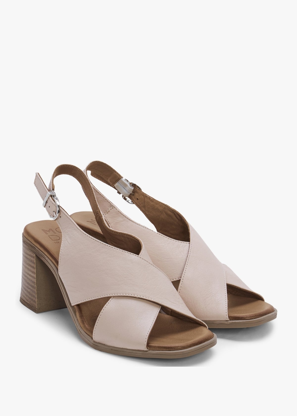 Lorilla Nude Leather Cross Over Block Heel Sandals