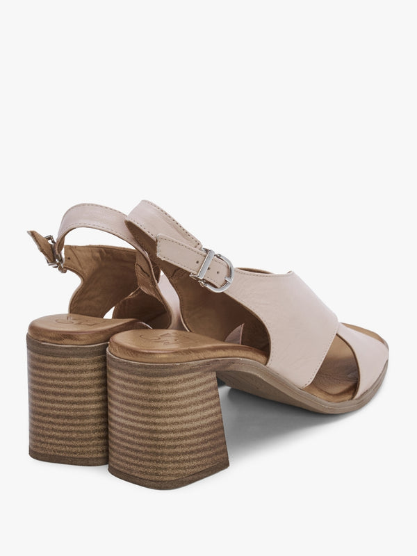 Lorilla Nude Leather Cross Over Block Heel Sandals
