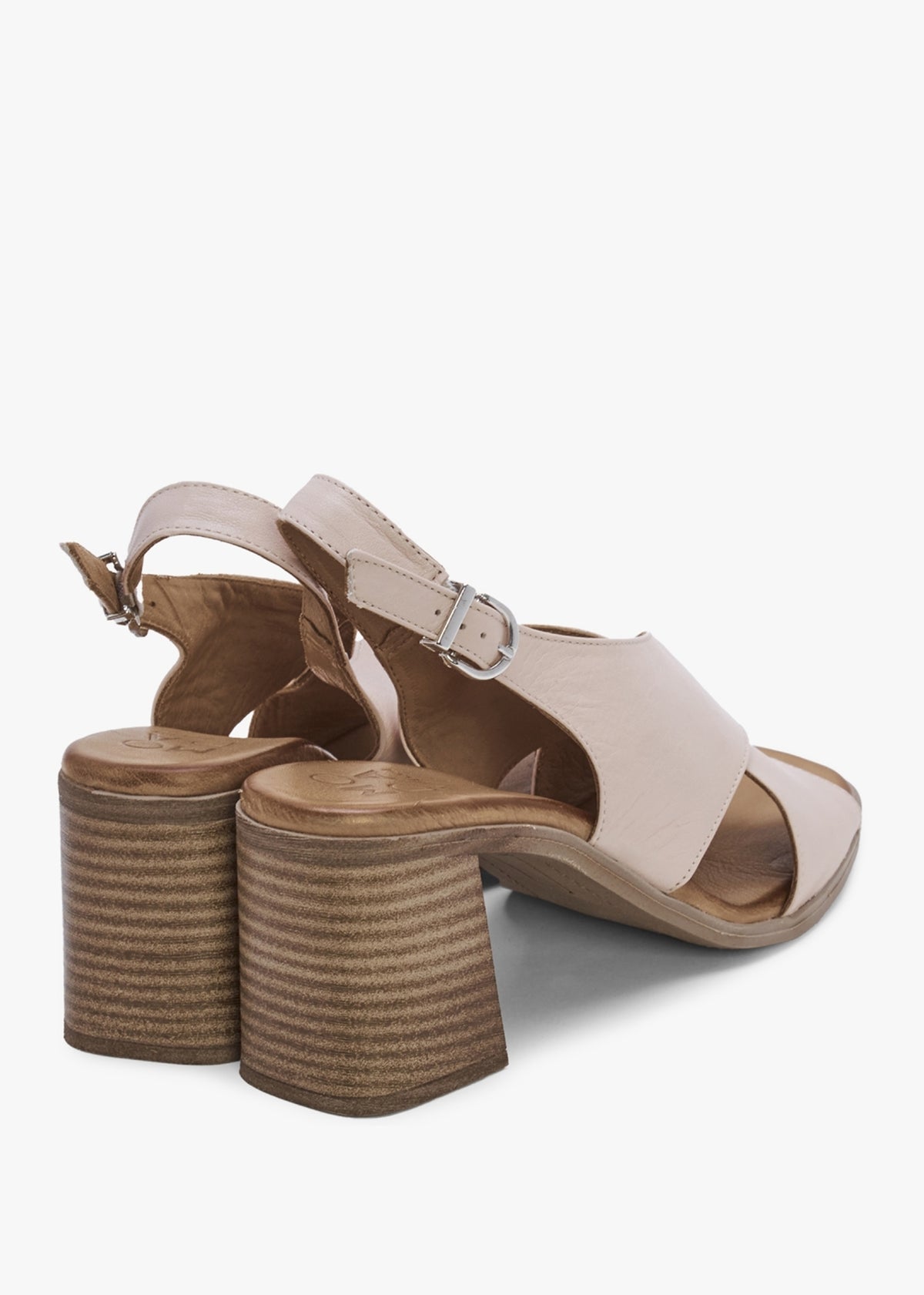 Lorilla Nude Leather Cross Over Block Heel Sandals