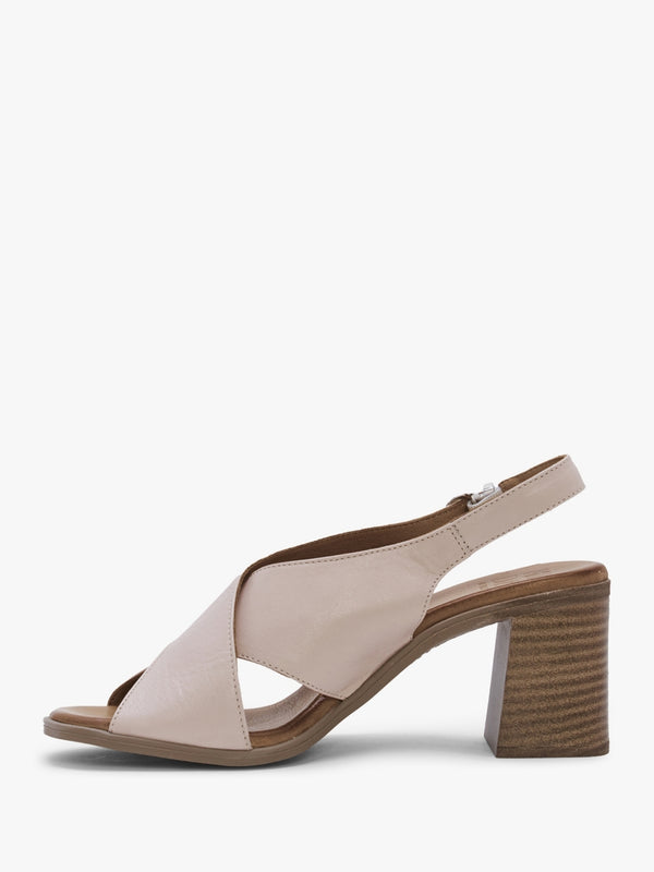 Lorilla Nude Leather Cross Over Block Heel Sandals