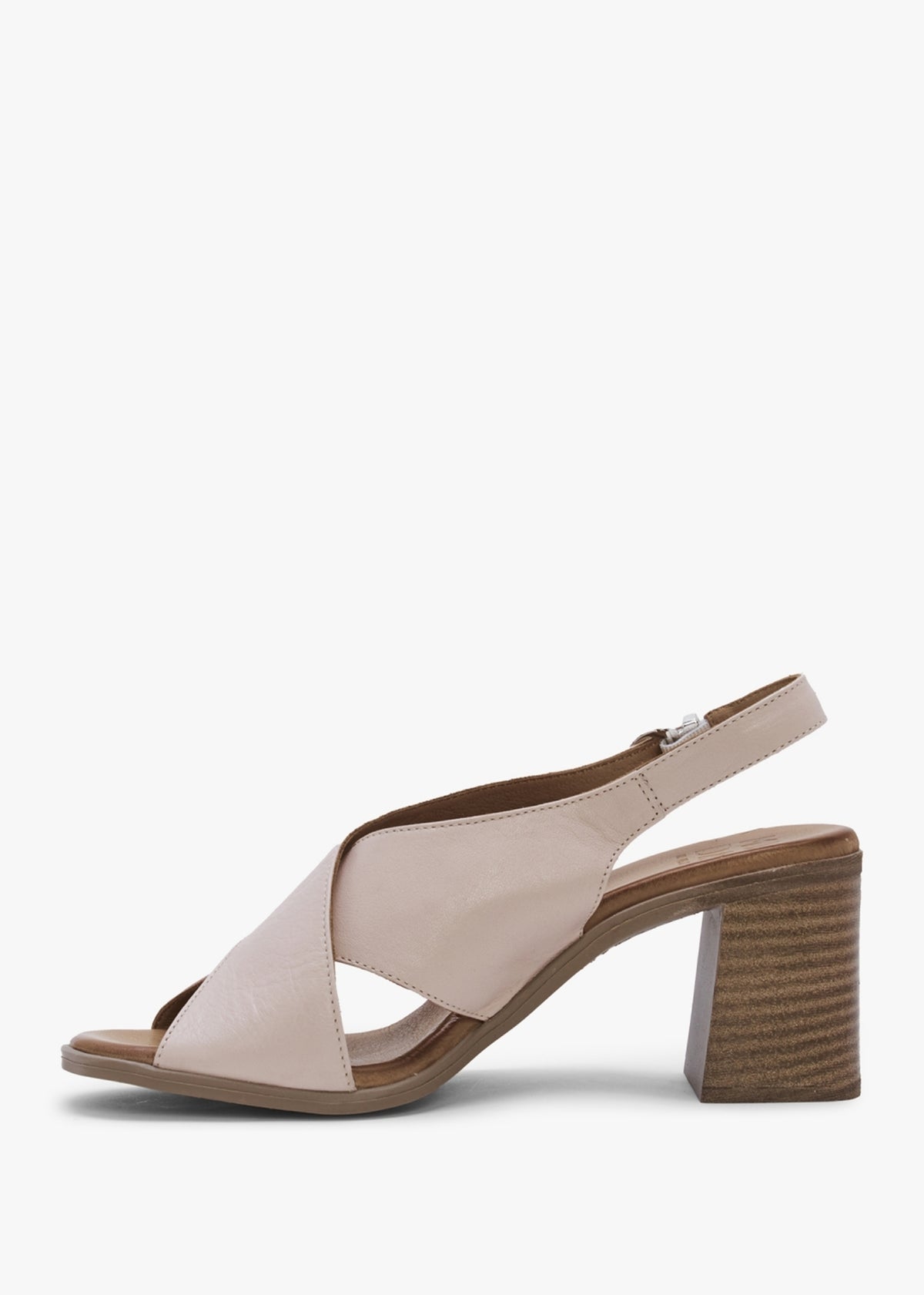 Lorilla Nude Leather Cross Over Block Heel Sandals