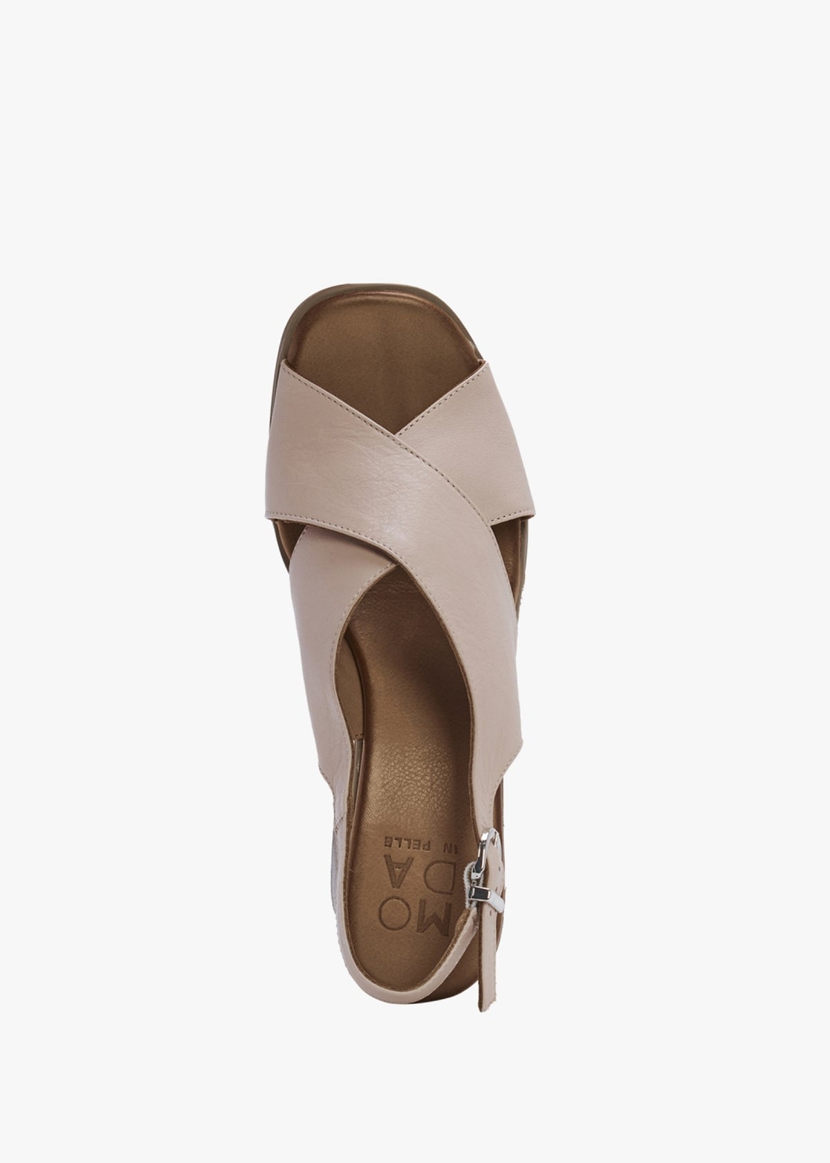Lorilla Nude Leather Cross Over Block Heel Sandals