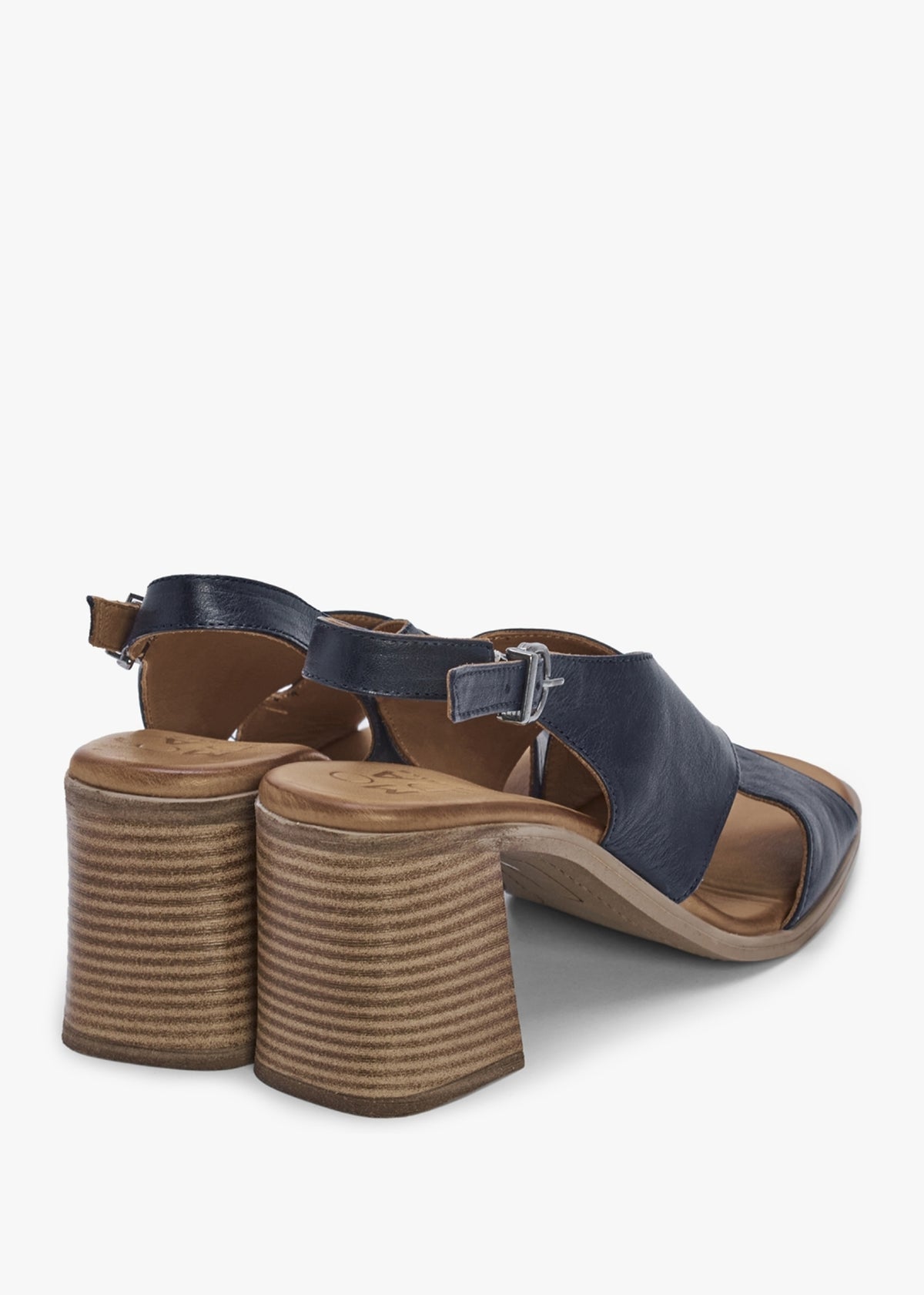 Lorilla Navy Leather Cross Over Block Heel Sandals