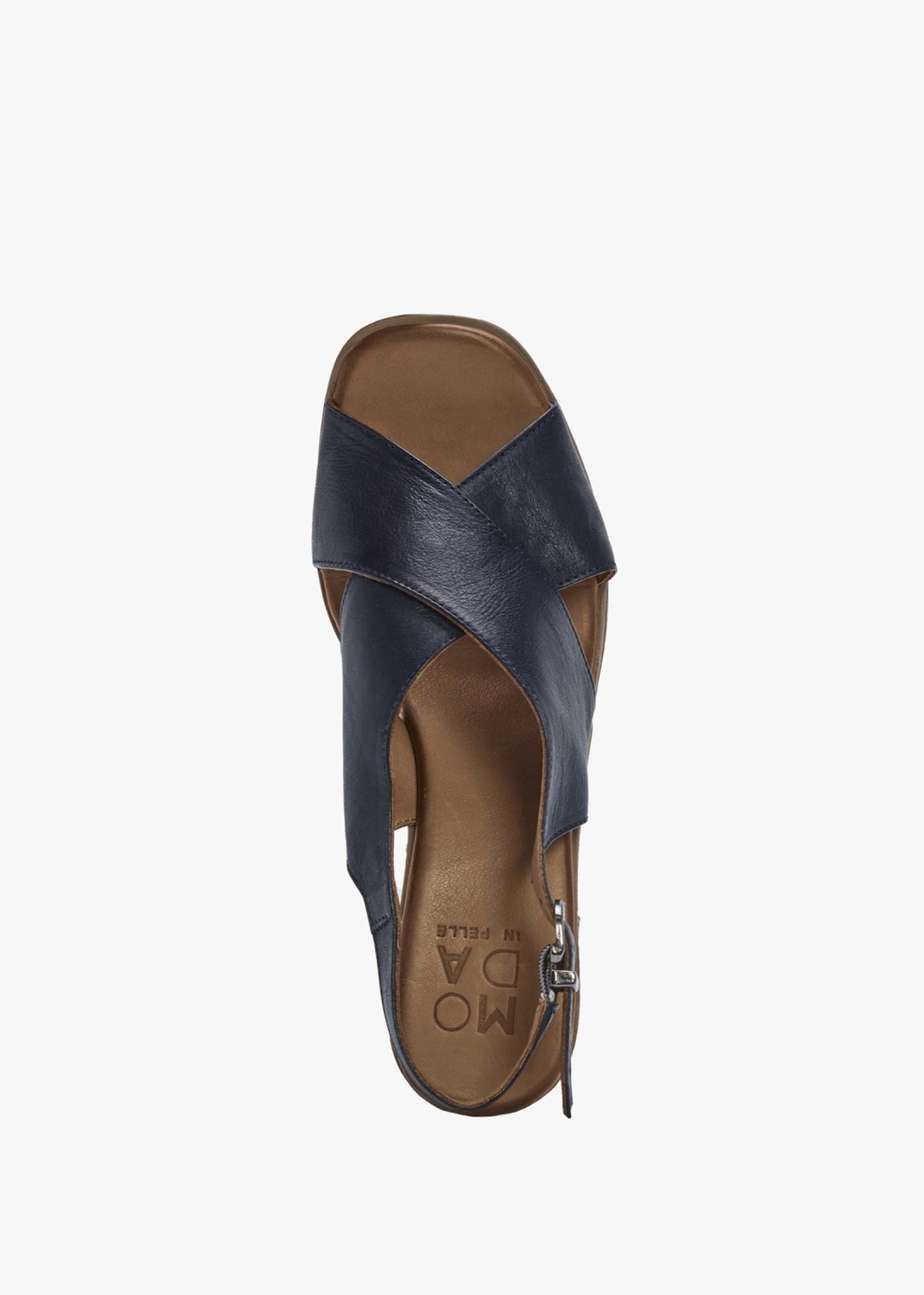 Lorilla Navy Leather Cross Over Block Heel Sandals