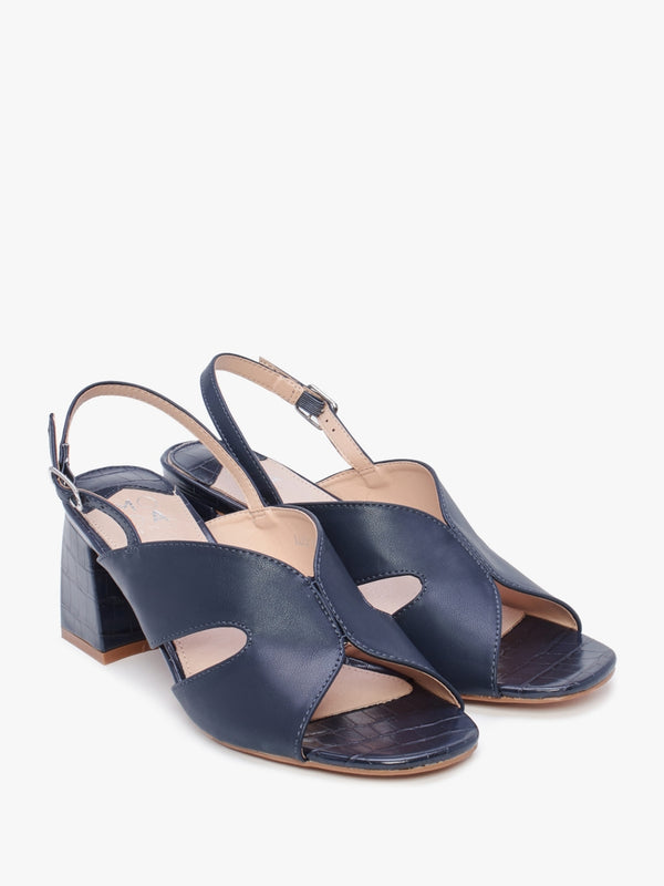Lusiya Navy V Front Block Heel Sandals