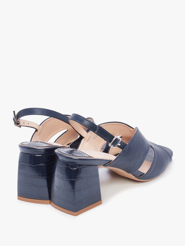Lusiya Navy V Front Block Heel Sandals