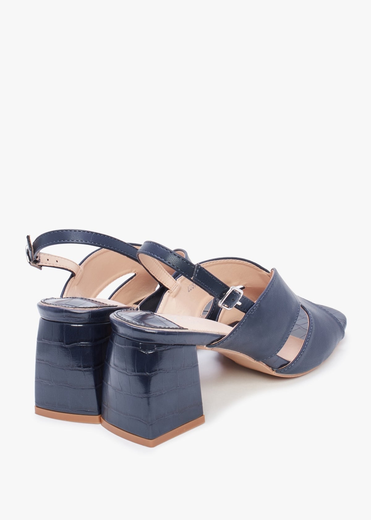 Lusiya Navy V Front Block Heel Sandals