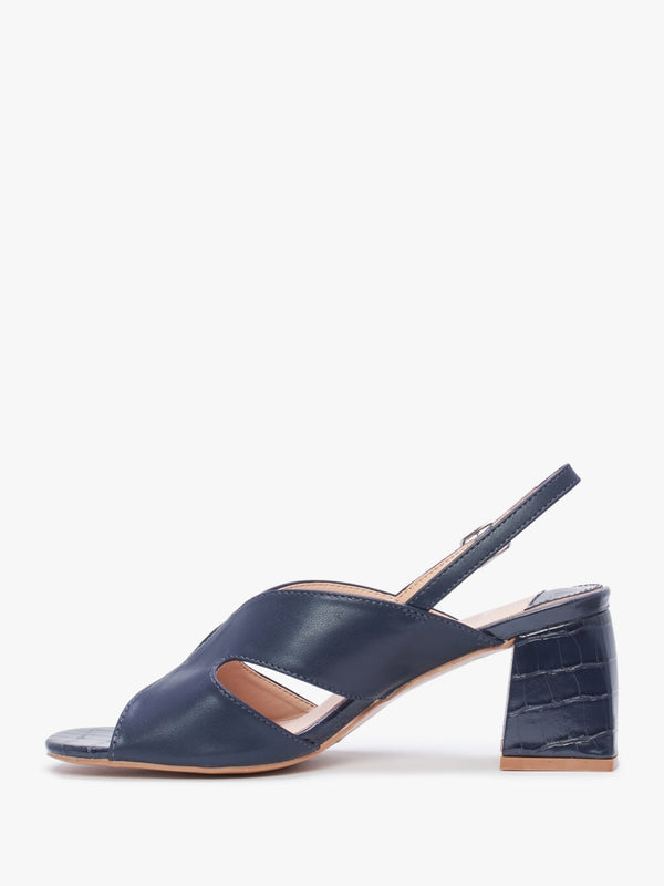 Lusiya Navy V Front Block Heel Sandals