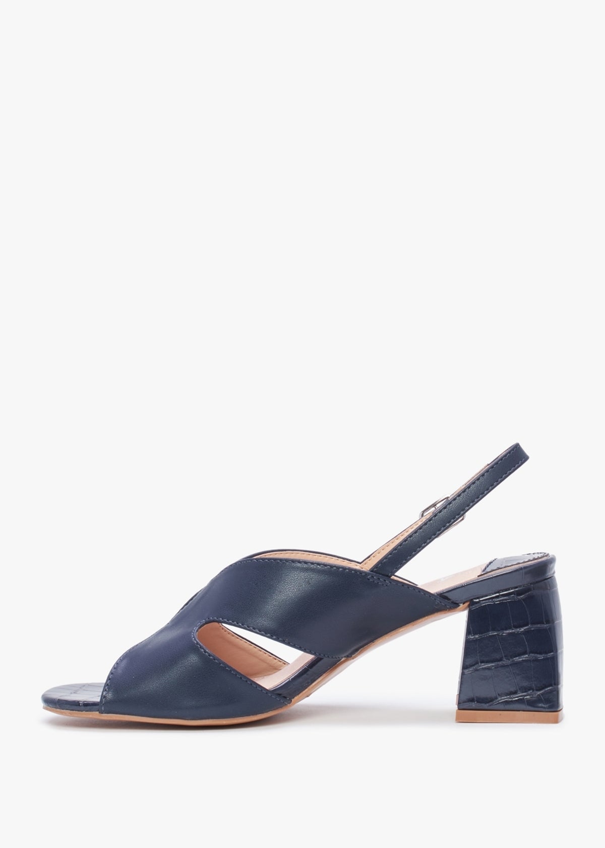 Lusiya Navy V Front Block Heel Sandals