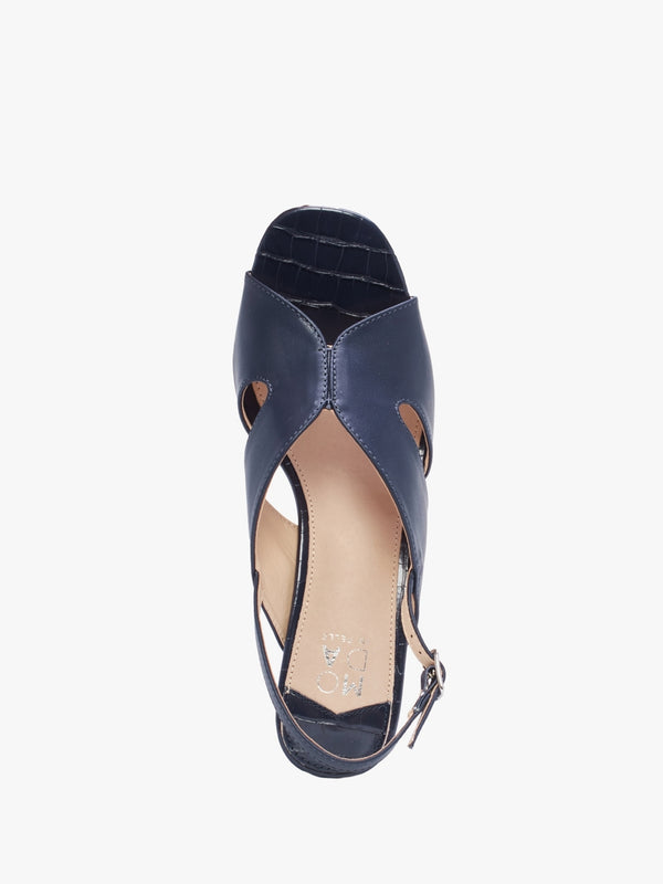 Lusiya Navy V Front Block Heel Sandals