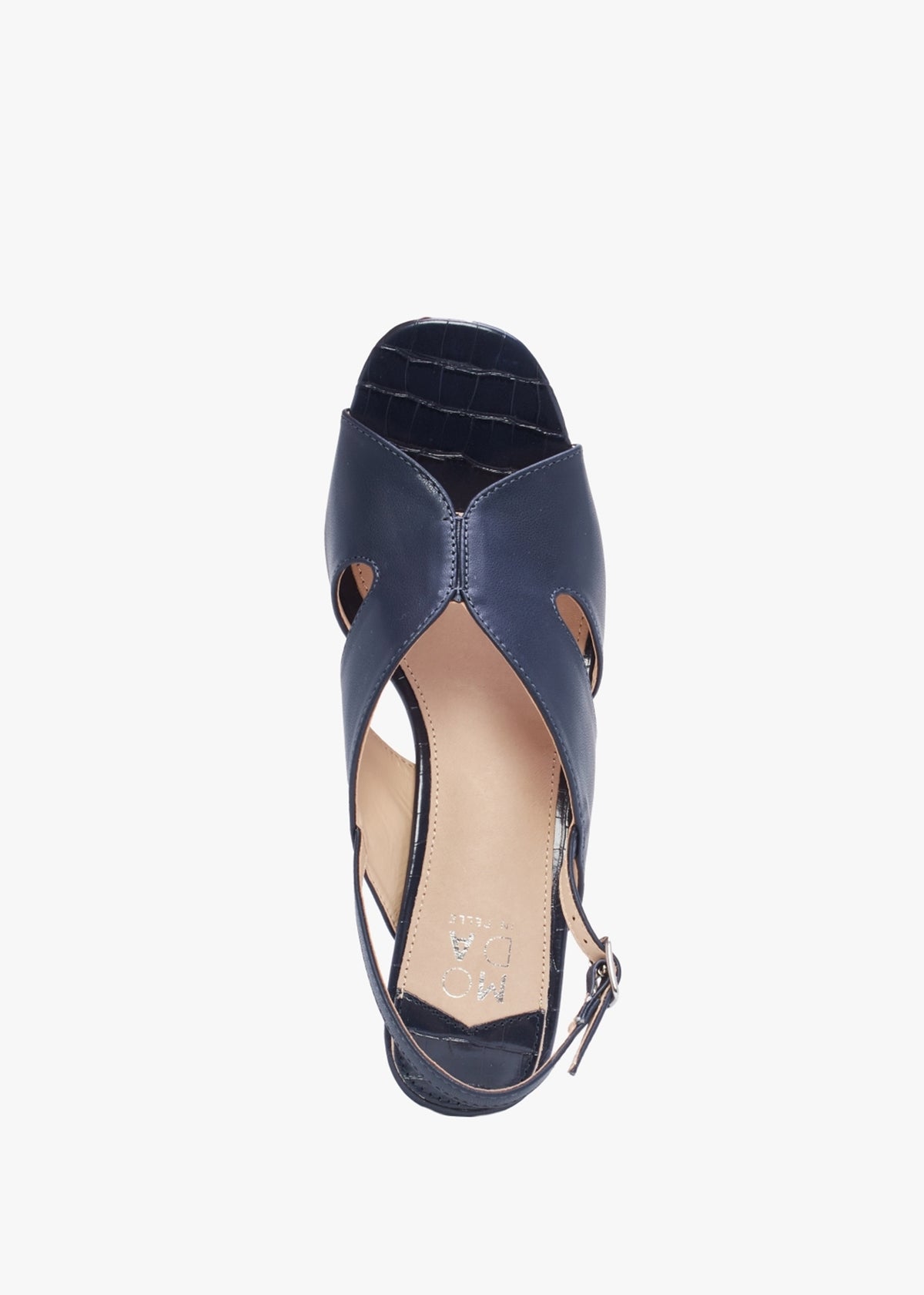 Lusiya Navy V Front Block Heel Sandals