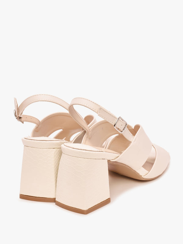 Lusiya Off White V Front Block Heel Sandals
