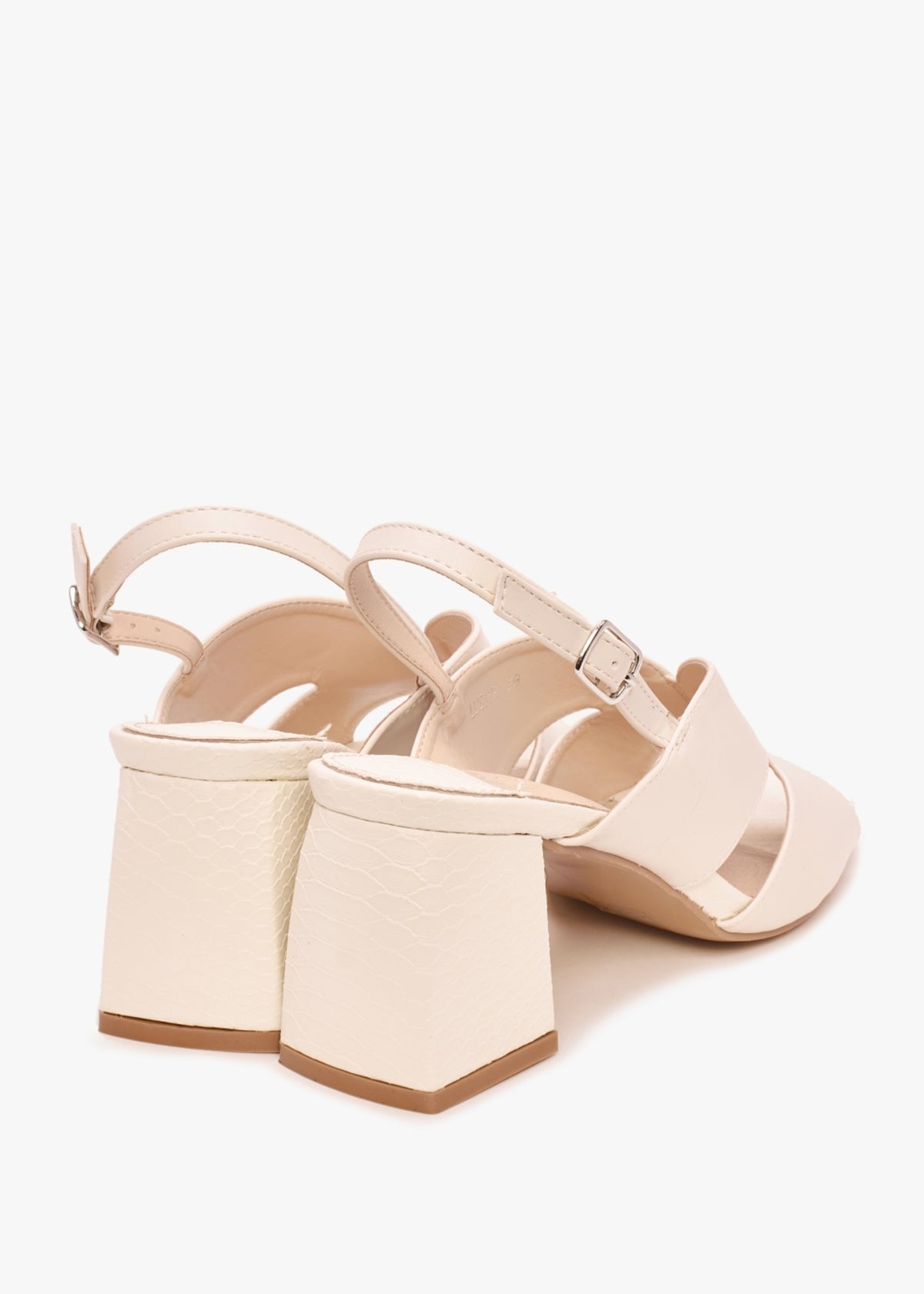 Lusiya Off White V Front Block Heel Sandals