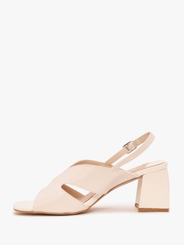 Lusiya Off White V Front Block Heel Sandals