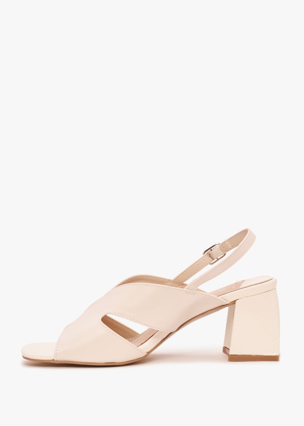Lusiya Off White V Front Block Heel Sandals