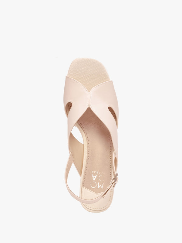 Lusiya Off White V Front Block Heel Sandals