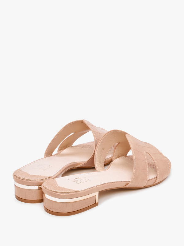 Olino Nude Moc Croc Flat Mules
