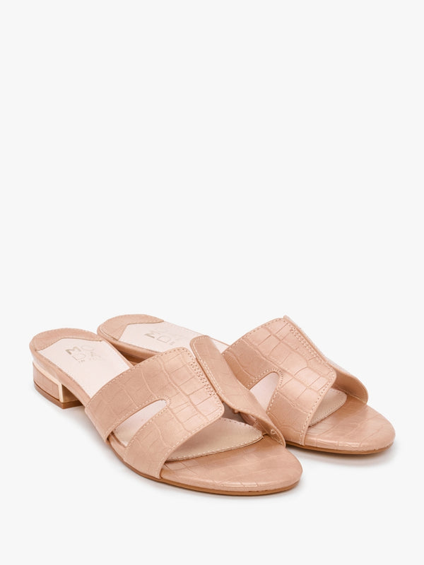 Olino Nude Moc Croc Flat Mules