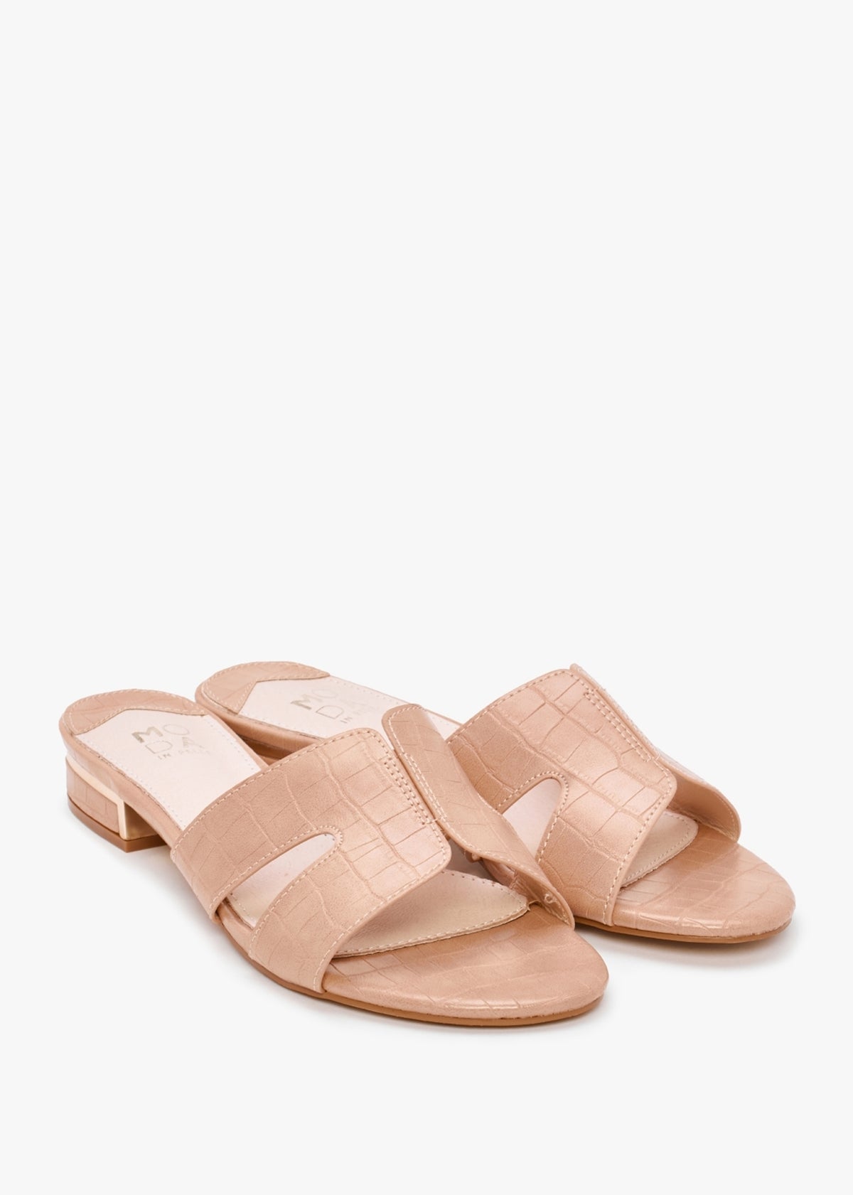 Olino Nude Moc Croc Flat Mules