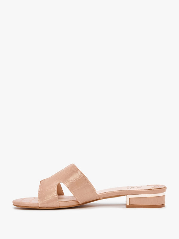 Olino Nude Moc Croc Flat Mules