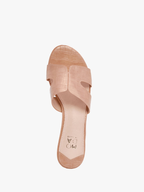 Olino Nude Moc Croc Flat Mules