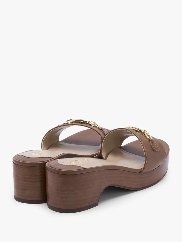 Roxanna Polo Tan Leather Heeled Mules