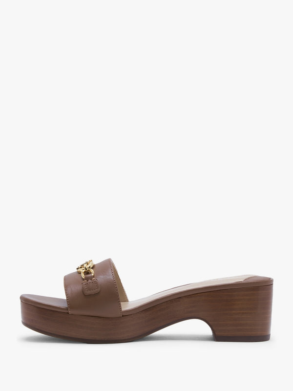 Roxanna Polo Tan Leather Heeled Mules